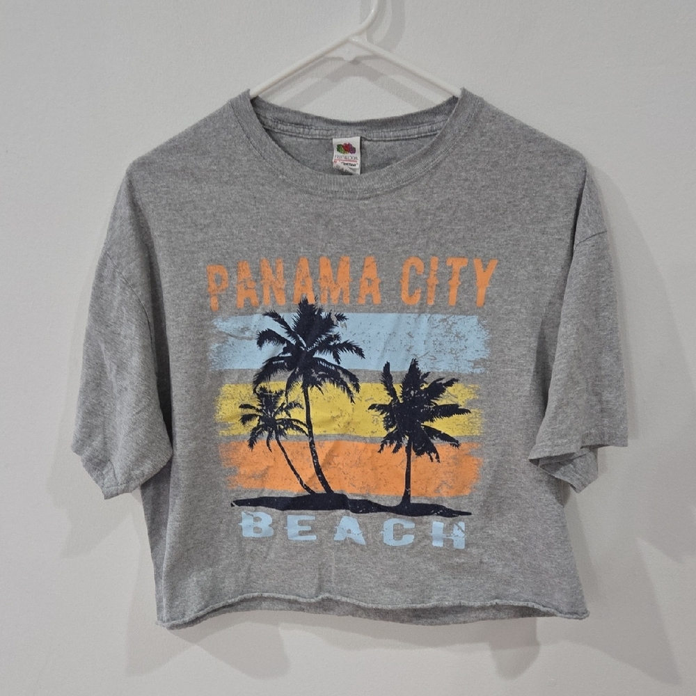 Fruit of the Loom Sz Large Womens Gray Panama City Cropped Beach Tee